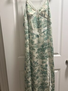 And Now This Floral Lace Trim Maxi Dress in Green & Cream